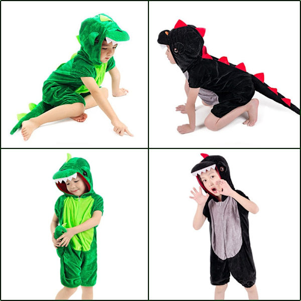 Søtt Barne Dyre Dinosaur Kugurumi Kostyme Cosplay Gutter Barn Grønn Svart Barnehage Skolefest Student Spill Rollespill Dress black long S(height 100-110cm)