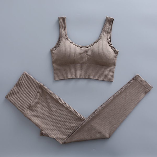 Joogasetti Naisten Kuntosalivaatteet Naisille Korkeavyötäröiset Joogahousut Verryttelypuku Naisten Fitness-vaatteet Bra Pants Brown M