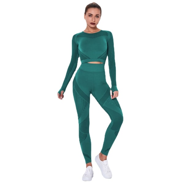 Set tvådelad bh-leggings fitness för kvinnor Dark Green S