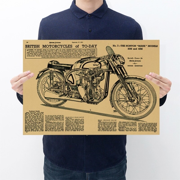 WINMIR Vintage Posters Brittiska motorcyklar Mekaniskt diagram Retro Kraft Poster Bar Heminredning Målning Glueless Wall Stickers I