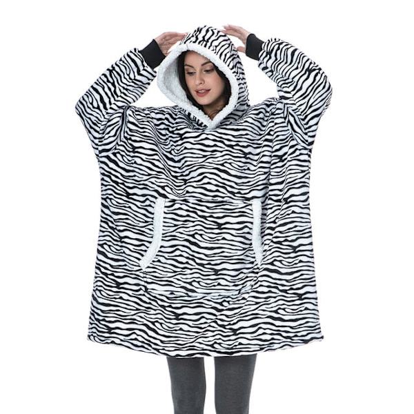 Tæppe med Ærmer Kvinder Oversized Hættetrøje Fleece Varm Hættetrøjer Sweatshirts Kæmpe TV Tæppe Kvinder Hættetrøje Morgenkåbe Zebra One Size