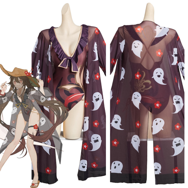 Genshin Impact Hu Tao Cosplay Kostym Kläder Halloween Karneval Kostym Baddräkt XL