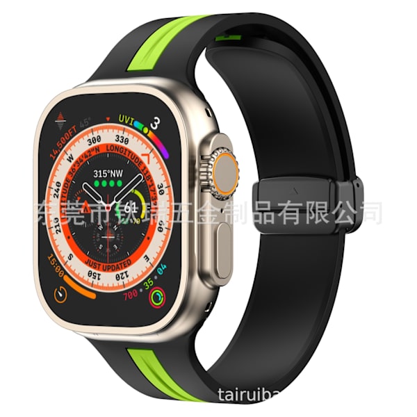 Kellon ranneke Apple Watch iWatch 42/44/45/49mm musta fluoresoiva vihreä musta solki
