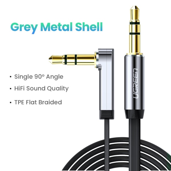 UGREEN Aux-kabel högtalarkabel 3,5 mm kabel för bilhörlurar Audio 3,5 mm jack högtalare för Samsung Xiaomi kabel aux 3,5 mm Grey Metal Shell 1.5m