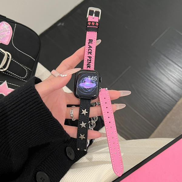Klockarmband för Apple Watch iWatch 38/40/41 Svart Rosa Stjärna