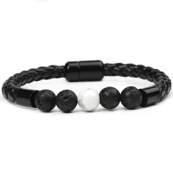 Mode personlighet mäns sten pärlband armband läder rep Magnetic Snap armband Volcanic rock white-barked pine