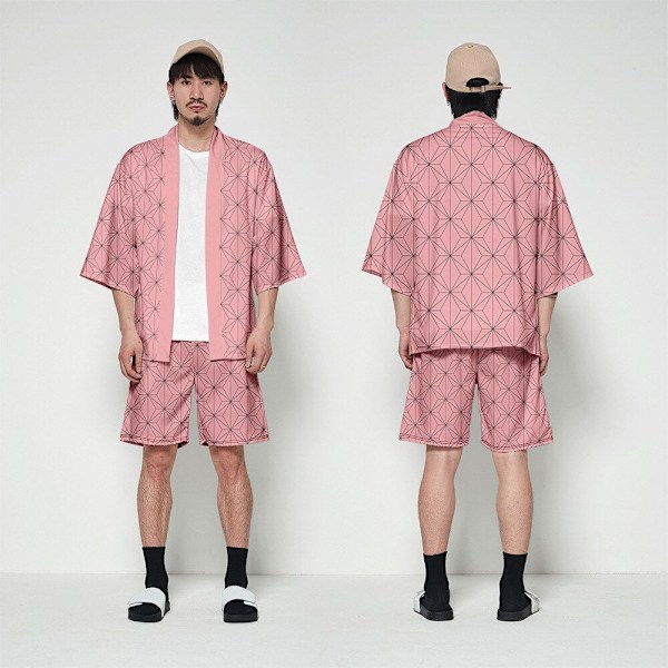 DIOCOS Demon Slayer Kimono Kimetsu No Yaiba Nezuko Cosplay T-shirts Kostume Mænd Kvinder Jakke Frakke Shorts Sæt til Halloween Fest F XXXL