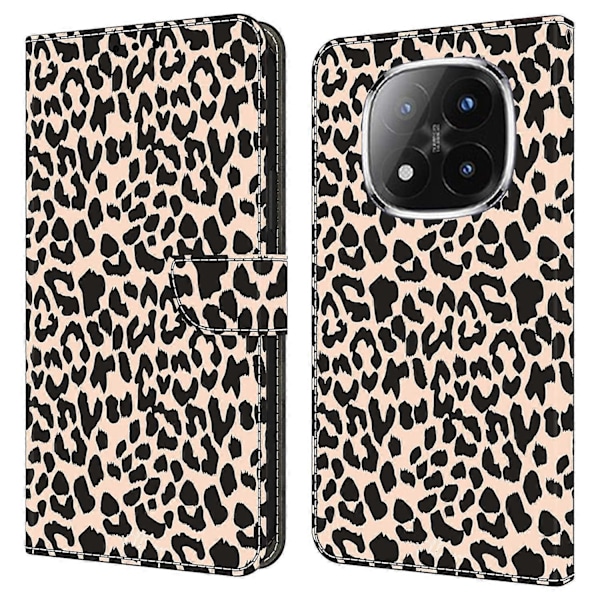 Fodral för Xiaomi Redmi Note 14 Pro+ 5G med kortfack, mönstrad tryckt TPU+PU läder flip telefonfodral Leopard Print