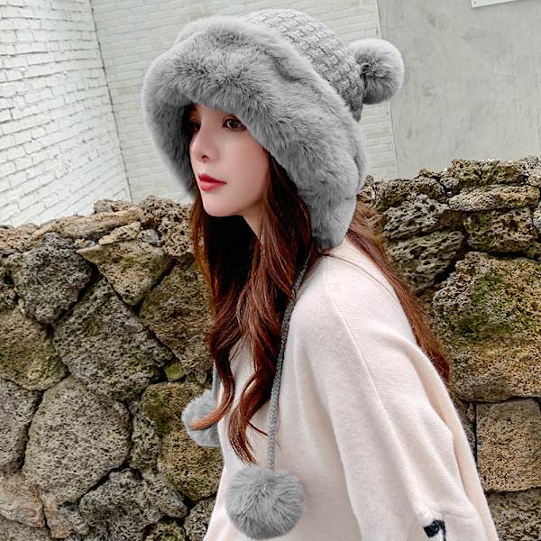 Efterår og Vinter Sød Mickey Pelsbold Koreansk Stil Pullover Hue Udendørs Fleece Varm Uldhue Wine Red Average size