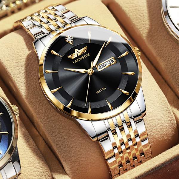 One Piece Dropshipping Klocka Automatisk Icke-Mekanisk Klocka Diamant Vattentät Dubbel Herr SG868 men's Black Bottom golden edge