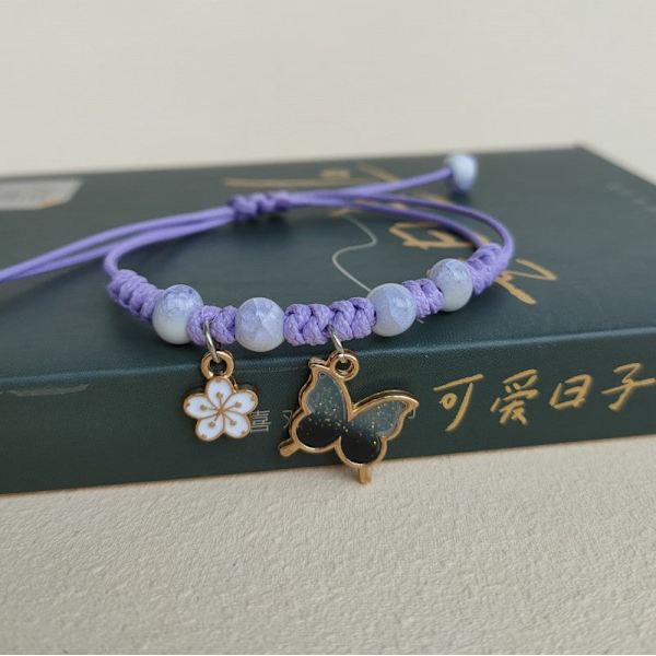 Ny Koreansk Stil Enkelt Blomma Armband Kvinnlig Student Flickvän Gåvor Vävt Hand Smycke 03 purple