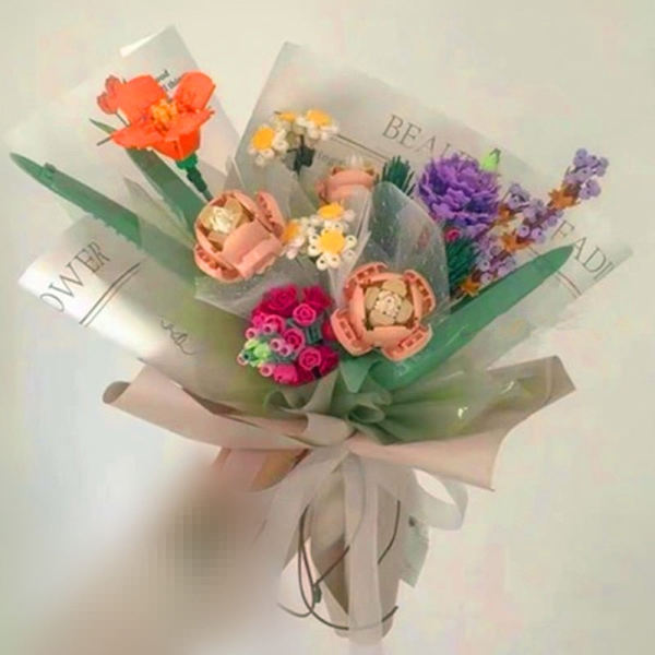Flickleksak Present Byggkloss Bukett Modell Tegel Alla Hjärtans Dag Romantisk Blomma Hem Bonsai Dekoration DIY Byggkloss Leksak Default Title
