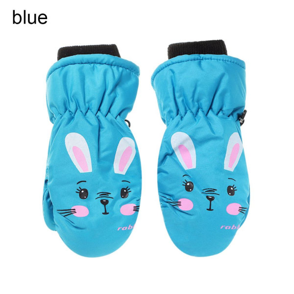För barn i åldern 0 till 5 år Tecknad Kanin Sport Tjocka Varma Vantar Vattentäta Söta Vinter Utomhus Skidhandskar Halkfria A-0-5years old-blue One Size