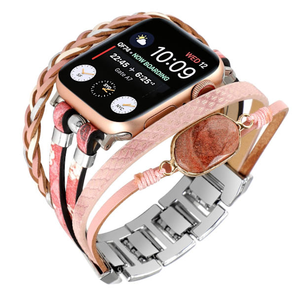 Kellon ranneke Apple Watch iWatch S10 42MM vaaleanpunainen jalokiviketju