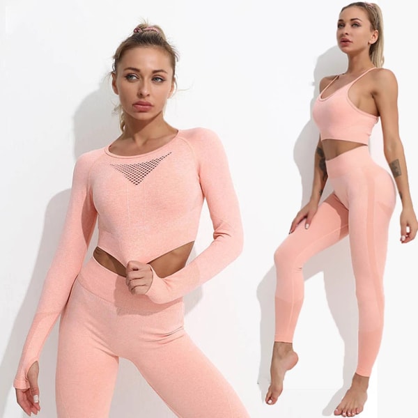 Yoga Set Träningskläder Träningsdräkt Höga Midjebyxor Sport-BH:ar För Kvinnor 3Pcs Set-Dark Gray XL