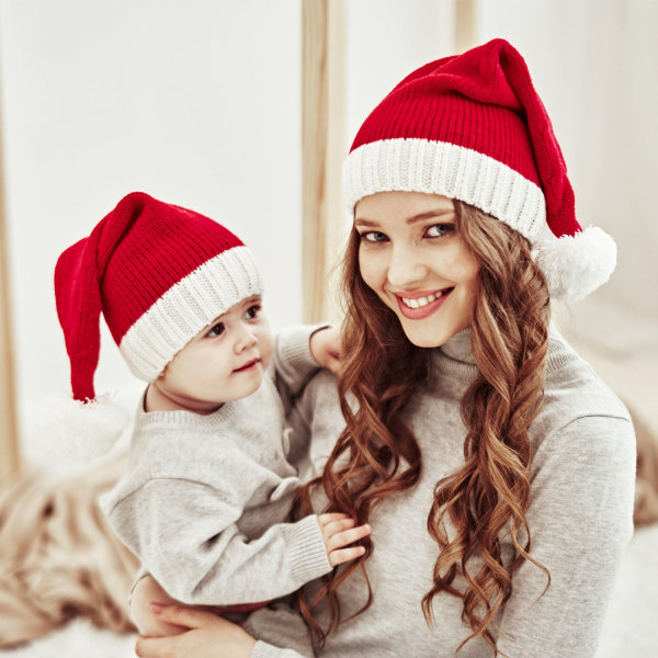 Spot Vinter Pels Pompon Mor Baby Strikket Hue Ny Jul Varm Hue Red adult Average size