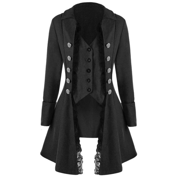 Victorian Naiset Steampunk Vintage Cosplay Asut Elegantit Juhlat Pitsi Trenssitakit Slim Liivit Takit Lava Goottilaiset Retro Vaatteet Black S