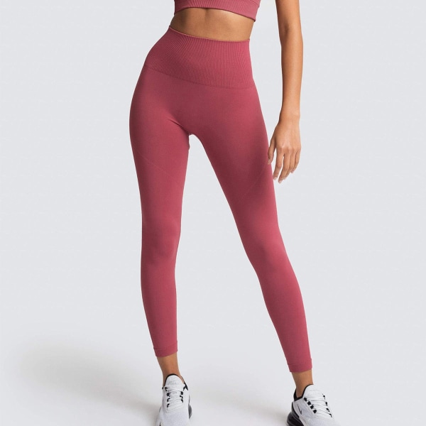 Sömlös Enfärgad Andningsbar Snabbtorkande Fitness Hög midja Persika Höfthöjning Skinny Stretch Hip Lift Yogabyxor för kvinnor 6095 pants-light purple S