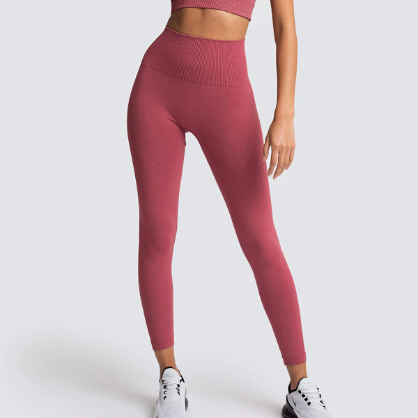 Sømløse Ensfarvede Åndbare Hurtigtørrende Fitness Bukser Høj Talje Fersken Hofte Løft Skinny Stretch Hofte Løft Yoga Bukser til Kvinder 6095 pants-cameo Red L