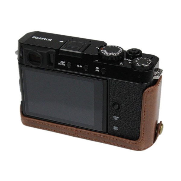 Högkvalitativ kameraväska PU - läder set för Fujifilm FUJI X-E4 XE4 Case med batteriöppning Brown