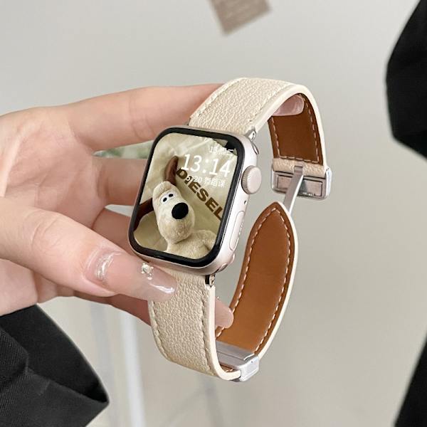 Klockarmband för Apple Watch iWatch för SE/4/5/6 40mm Läder Magnetiskt Spänne - Krämvit
