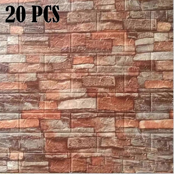 3D Kolmiulotteinen 10/20 Kappaleen Tiilikuvioinen Seinätarra Itseliimautuva Vaahtomuovitaustakuva Punainen1 20 KPL Red1 20PCS