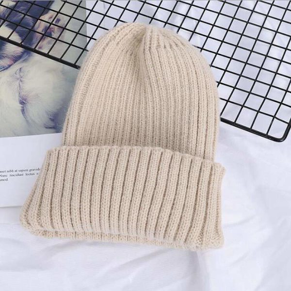Fashion Enfärgad Randig Stickad Mössa Dam Hatt Vinter Höst Varm Stickad Beanie Mössa Dam Flickor Hattar Mössa style 2 black