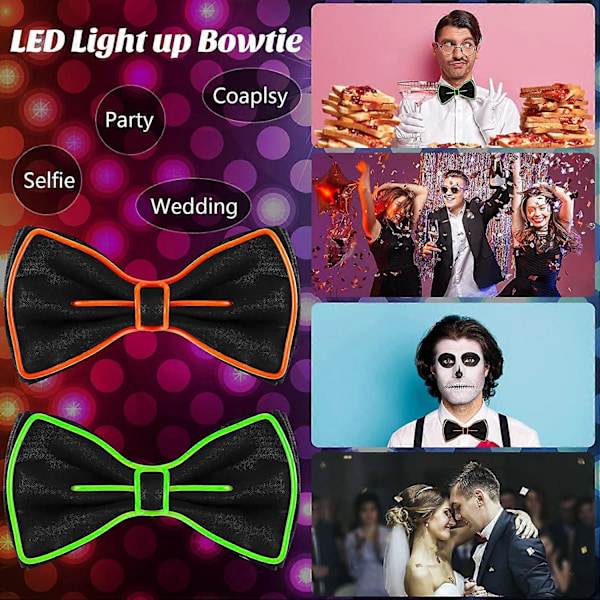 Lysende Sløyfe for Menn 2 Stykker Neon Sløyfer LED Sløyfe Rød og Grønn El Wire Sløyfe Selvlysende LED Sløyfe for Barn Gutter Menn Rave Party Morsom