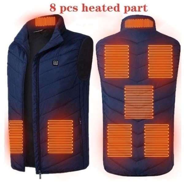 13 områden Uppvärmd väst Herr Jacka Uppvärmd Vinter Dam El USB Värmare Tactical Jacka Man Thermal Body Warmer Coat 6XL 8 Areas Heat Blue XXL