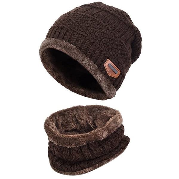Varm Vintermössa Halsduk Handskar Set Unisex Varm Stickad Mössa Halsvärmare Handskar för Män Kvinnor -B5 Wine red 2 piece