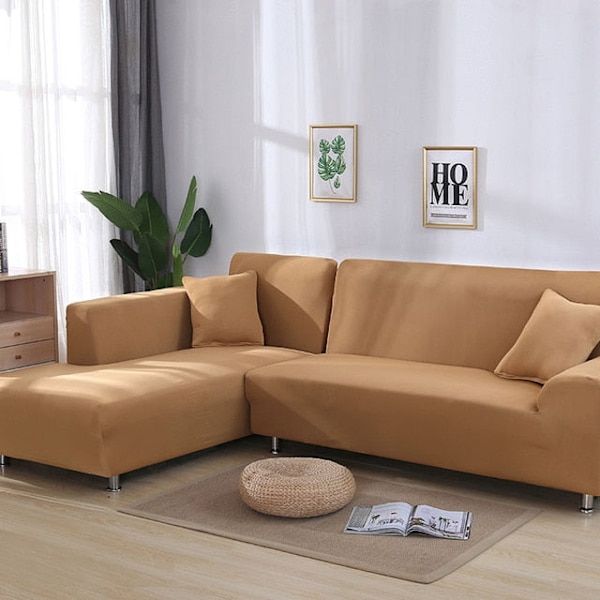 Gråt Ensfarvet Elastisk Stræk Sofaovertræk Kræver Bestilling af 2 Dele Hvis L-formet Fundas Sofaer med Chaiselong Betræk til Sofa Camel 1-seat 90-140cm