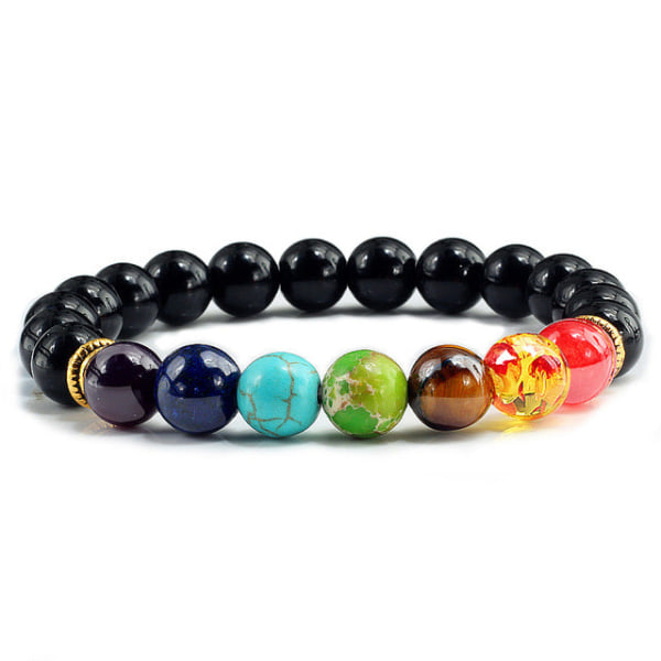 7 Chakra Armband Män Svart Lava Tiger Eye Stones Healing Balans Pärlor Reiki Buddha Bön Natursten Yoga Armband Armband Matte Black Elastic