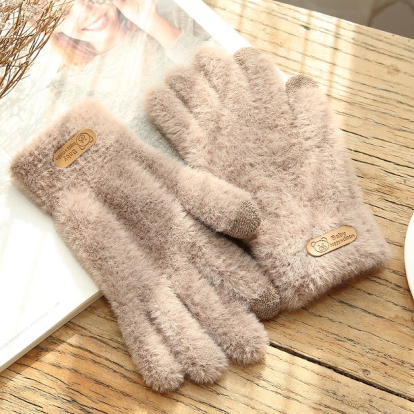 Stickade handskar Vinter Varma Tjocka Pekskärmshandskar Päls Handskar Enfärgade Vantar för Mobiltelefon Surfplatta Dam Cashmere Ullhandske Light Purple one size