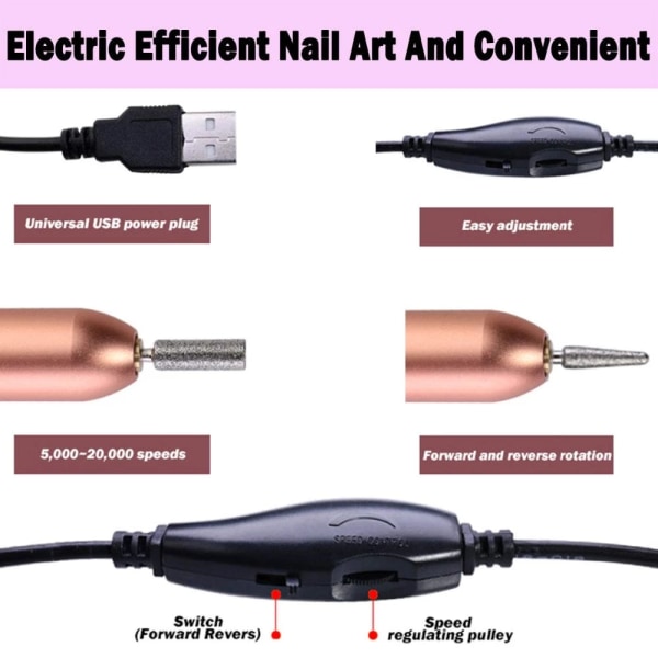 Elektrisk nagelborrmaskin 20000 rpm set USB -laddningsfräs för manikyr nagelfil Pedikyrverktyg Sliver