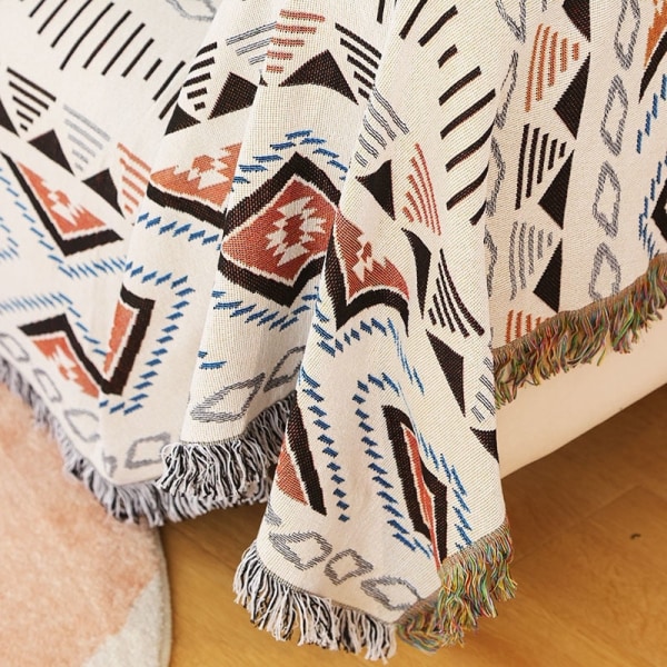 Boheemi Ruudullinen Huopa Sohvalle Sängylle Koristeellinen Huopa Ulkoiluun Retkeilyyn Boho Sohvanpäällinen Heittohuopa Piknikille Tupsuilla Type 18 130x160cm