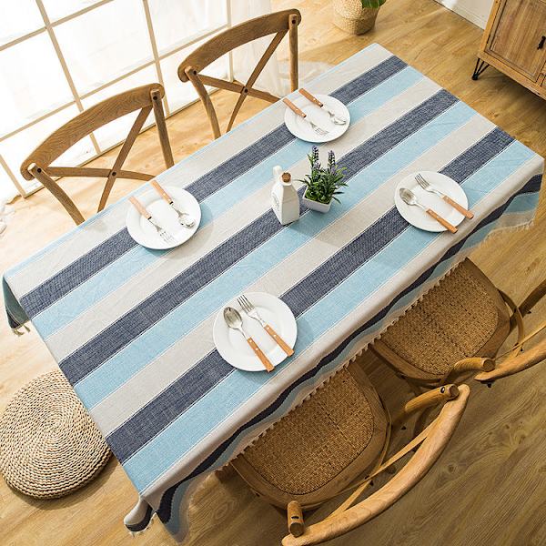 Jacquard Imitation Bomuld og Linned Broderi Kvaster Dug Blonde Geometri Rektangel Borddug Gray stripe 140x250