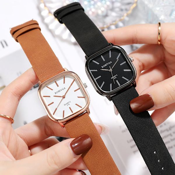 Student Herre- og Dameklokker Belte Koreansk Enkel Temperamentsfull Ins Stil Enkel Firkantet Quartz Klokke Classic Blue