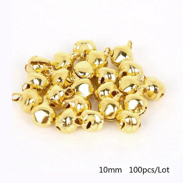 50-300 st Guld Bjällror Järnhängen Hängande Julgransprydnader Juldekorationer Fest DIY Hantverkstillbehör 10mm 100Pcs