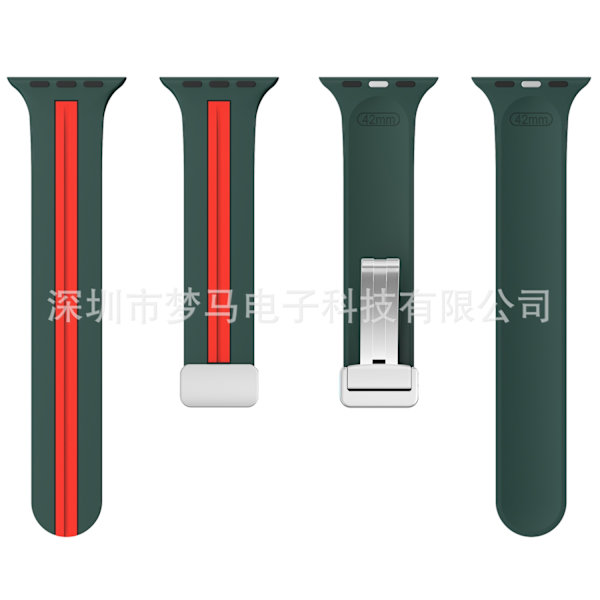 Kellon ranneke Apple Watch iWatch -kelloon, tummanvihreä ja punainen, 42/44/45/49 mm, hopeinen solki