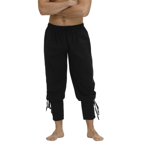 Piratbukser for menn Renessanse Middelalder Viking Kostyme Snøring Shorts Halloween Voksen Cosplay Beige XXXL