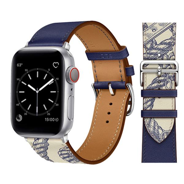 Læderrem til Apple Watch rem 44mm 45mm 42mm 41mm 40mm 38mm Single tour urrem armbånd iWatch serie 3 4 5 6 SE 7 rem 12 Ink Blue Marl For 42mm 44mm 45mm