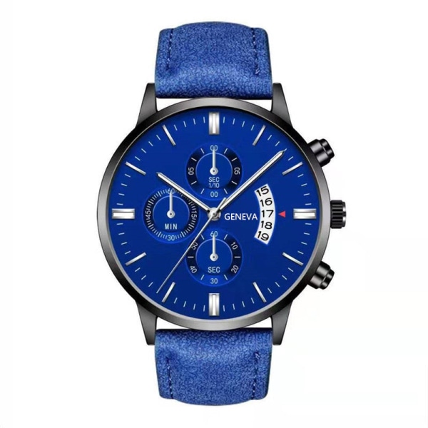 Belte Kvarts Klokke Mote Kalender Herreklokke Business Klokke Menn Black Shell Blue Ribbon