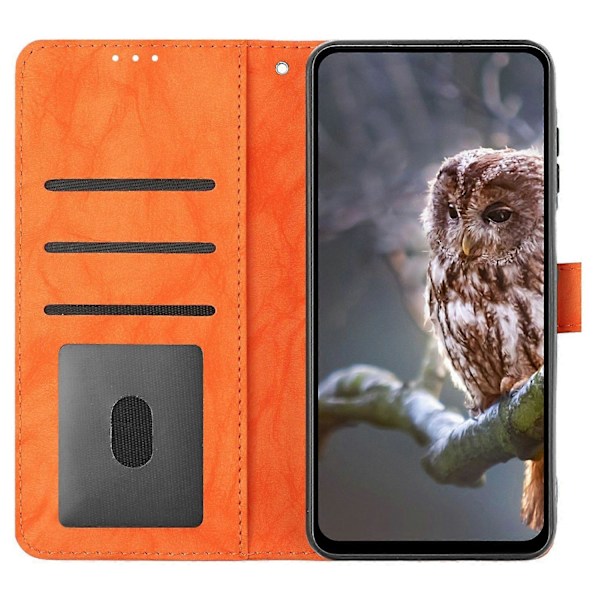 Fodral för Samsung Galaxy A16 4G 5G Uggla Präglat PU Läder Plånbok Telefonfodral med Handledsrem - Pur Orange