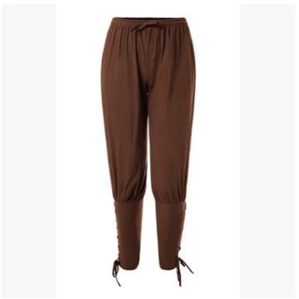 Pirathbukser til mænd Viking Cosplay Renaissance Middelalderlig Gotisk Bukser Piratkostume Bukser Mænd DarkBrown XXL