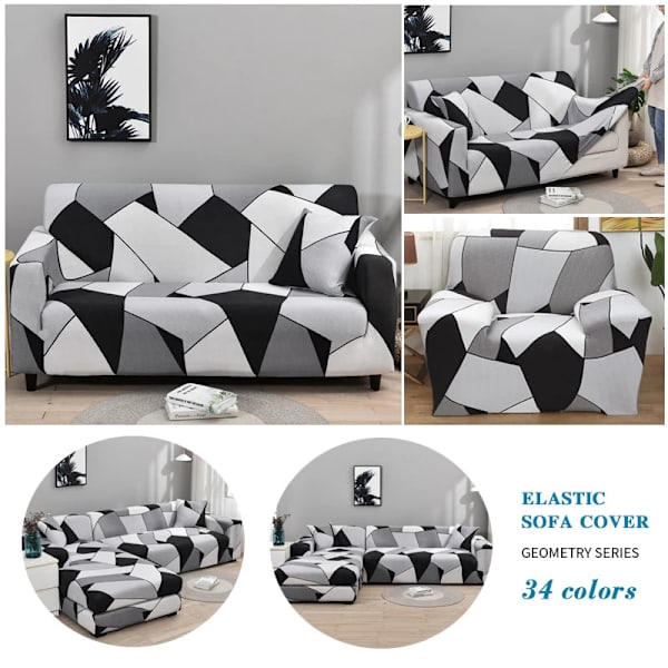 Geometrisk ternet sofabetræk, strækbart sofabetræk til stue, elastisk sofa-stolbetræk, sofahåndklæde 1/2/3/4-personers Pattern 26 1-seater 90-140cm