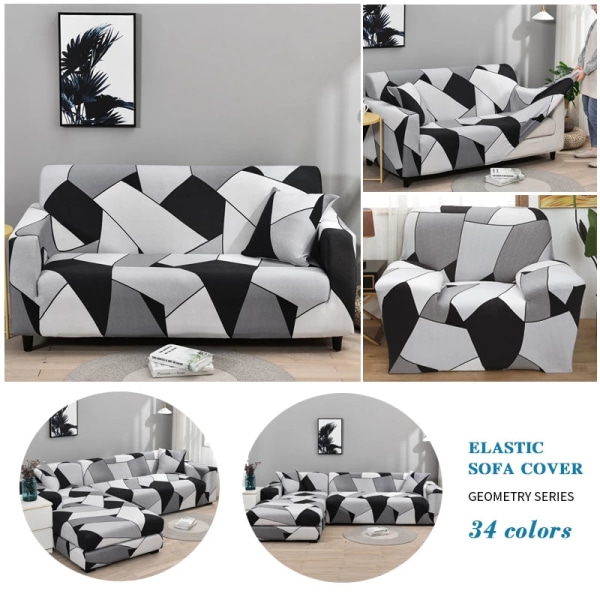 Geometrisk ternet sofabetræk, strækbart sofabetræk til stue, elastisk sofa-stolbetræk, sofahåndklæde 1/2/3/4-personers Pattern 32 2-seater 145-185cm