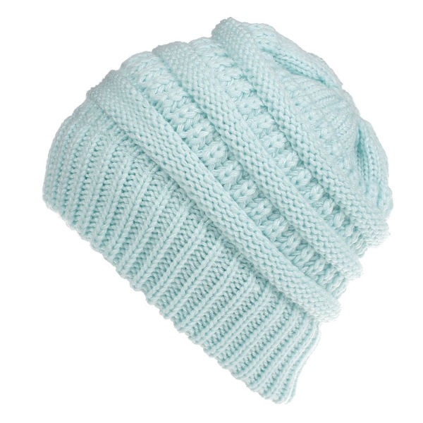 Damehat Ensfarvet Uldstrikket Hat Uden Mærke Multifunktionel Bæremetode Casual Hat Mænd Light Blue
