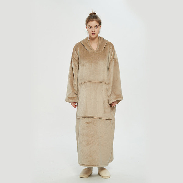 Hupullinen Lazy Blanket -villapaita, kaksikerroksinen peittopusero naisille, suojaa kylmältä syksyllä ja talvella, lämpöpyjama Khaki long