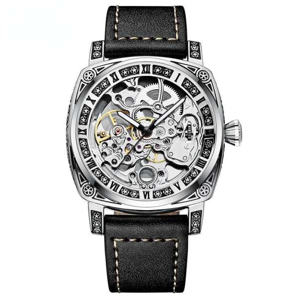 Watch Tvåvägs rörelse Fritid mäns watch i rostfritt stål Automatisk mekanisk watch T894-gold black leather