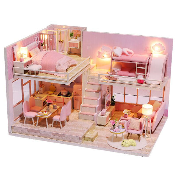 Cutebee DIY Dukkehus Sæt Træ Dukkehuse Miniature Dukkehus Møbelsæt Med LED Legetøj Til Børn Fødselsdagsgave L32 JM31A